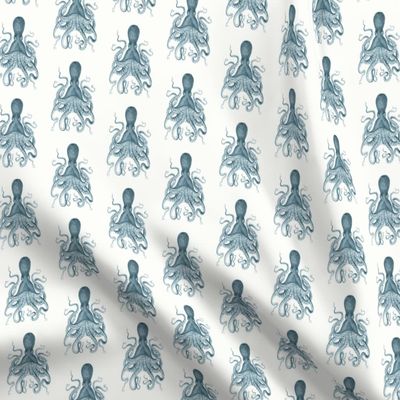 Spoonflower Fabric - Octopus Sea Vintage Blue Coastal Nautical Theme Decor Ocean Beach Printed on Organic Cotton Sateen Fabric Fat Quarter - Sewing Quilting Apparel Home Decor