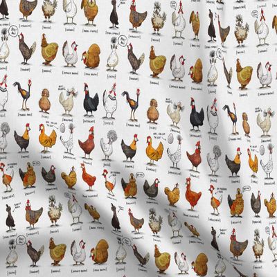 Spoonflower Fabric - Chickens World Chicken Illustration Cute Rooster Modern Farmhouse Farm Printed on Chiffon Fabric Fat Quarter - Sewing Fashion Apparel Dresses Home Decor