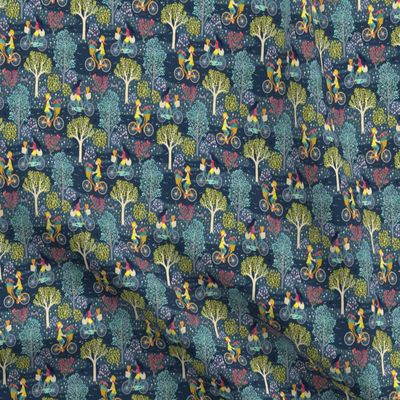 Spoonflower Fabric - Cycling Bicycle Bike Night Garden Park Girls Flowers Spring Printed on Polartec(R) Fleece Fabric Fat Quarter - Sewing Blankets Loungewear and No-Sew Projects