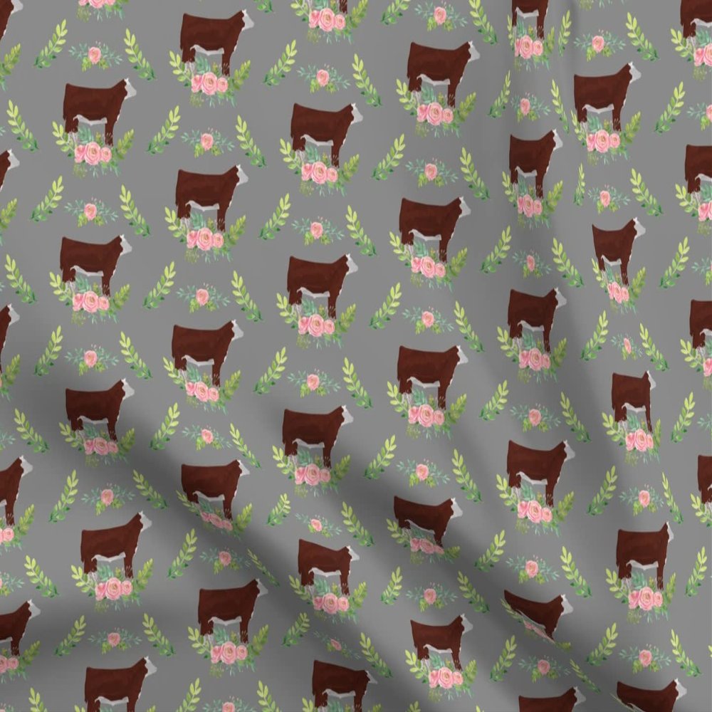 Fabric Showstock Roses Hereford Steers Smaller Steer Cattle Cow Livestock Printed on Polartec(R) Fleece Fabric Fat Quarter - Sewing Blankets Loungewear and No-Sew Projects
