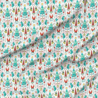Spoonflower Fabric - Folk Tree Christmas Swedish Scandinavian Art Gnome Holiday Candy Holly Printed on Polartec(R) Fleece Fabric by The Yard - Sewing Blankets Loungewear and No-Sew