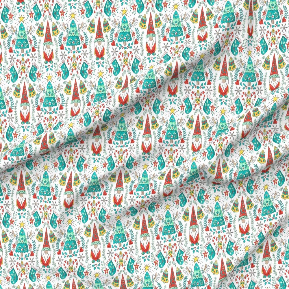 Spoonflower Fabric - Folk Tree Christmas Swedish Scandinavian Art Gnome Holiday Candy Holly Printed on Polartec(R) Fleece Fabric by The Yard - Sewing Blankets Loungewear and No-Sew