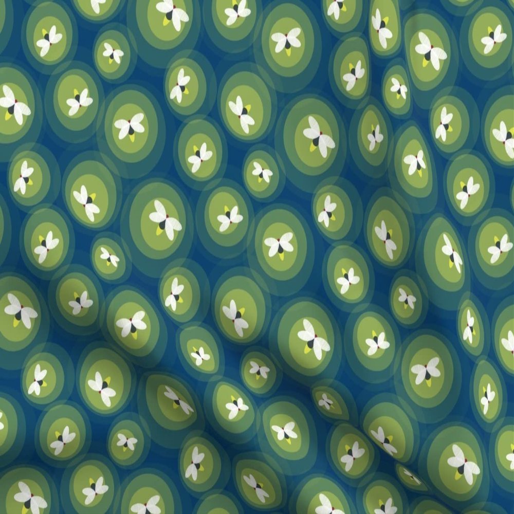 Spoonflower Fabric - Fireflies Lightning Bug Insect Night Summer Nursery Decor Printed on Polartec(R) Fleece Fabric Fat Quarter - Sewing Blankets Loungewear and No-Sew Projects