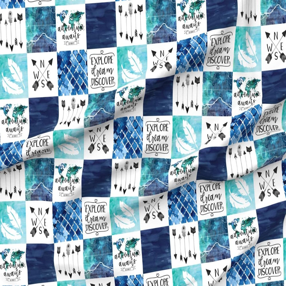 Spoonflower Fabric - Adventure World Travel Map Watercolor Wholecloth Awaits Printed on Polartec(R) Fleece Fabric by The Yard - Sewing Blankets Loungewear and No-Sew Projects