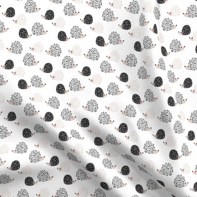 Spoonflower Fabric - Scandi Hedgehog Gender Neutral Black and White Woodland Animals Printed on Polartec(R) Fleece Fabric Fat Quarter - Sewing Blankets Loungewear and No-Sew Projects