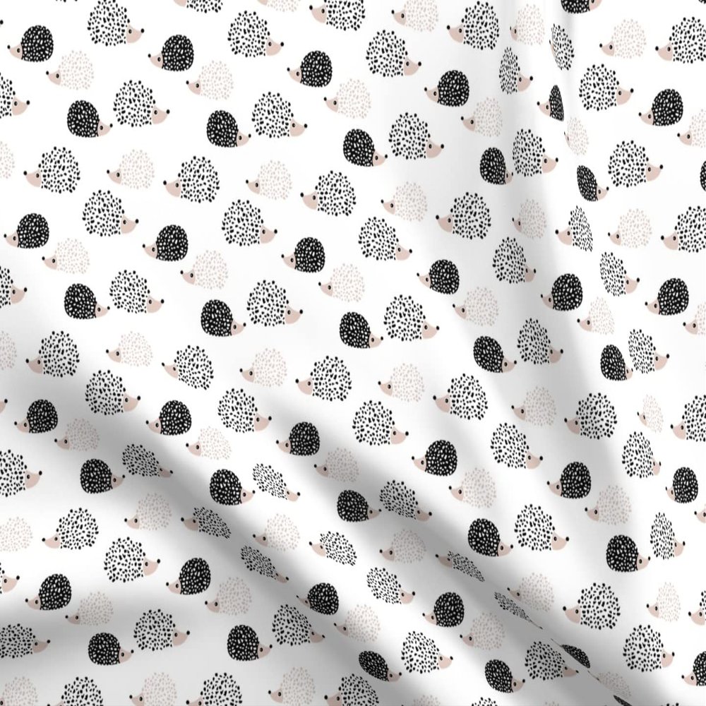 Spoonflower Fabric - Scandi Hedgehog Gender Neutral Black and White Woodland Animals Printed on Polartec(R) Fleece Fabric Fat Quarter - Sewing Blankets Loungewear and No-Sew Projects