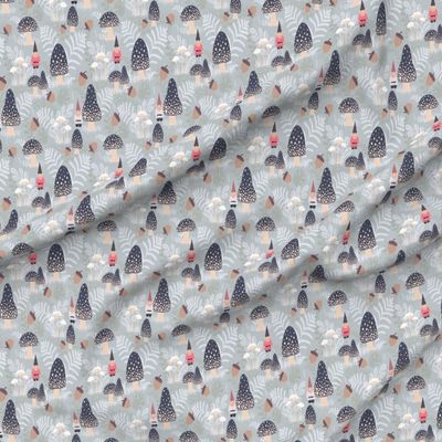 Spoonflower Fabric - Forest Gnomes Woodland Mushroom Acorn Magical Winter Woods Printed on Polartec(R) Fleece Fabric by The Yard - Sewing Blankets Loungewear and No-Sew Projects