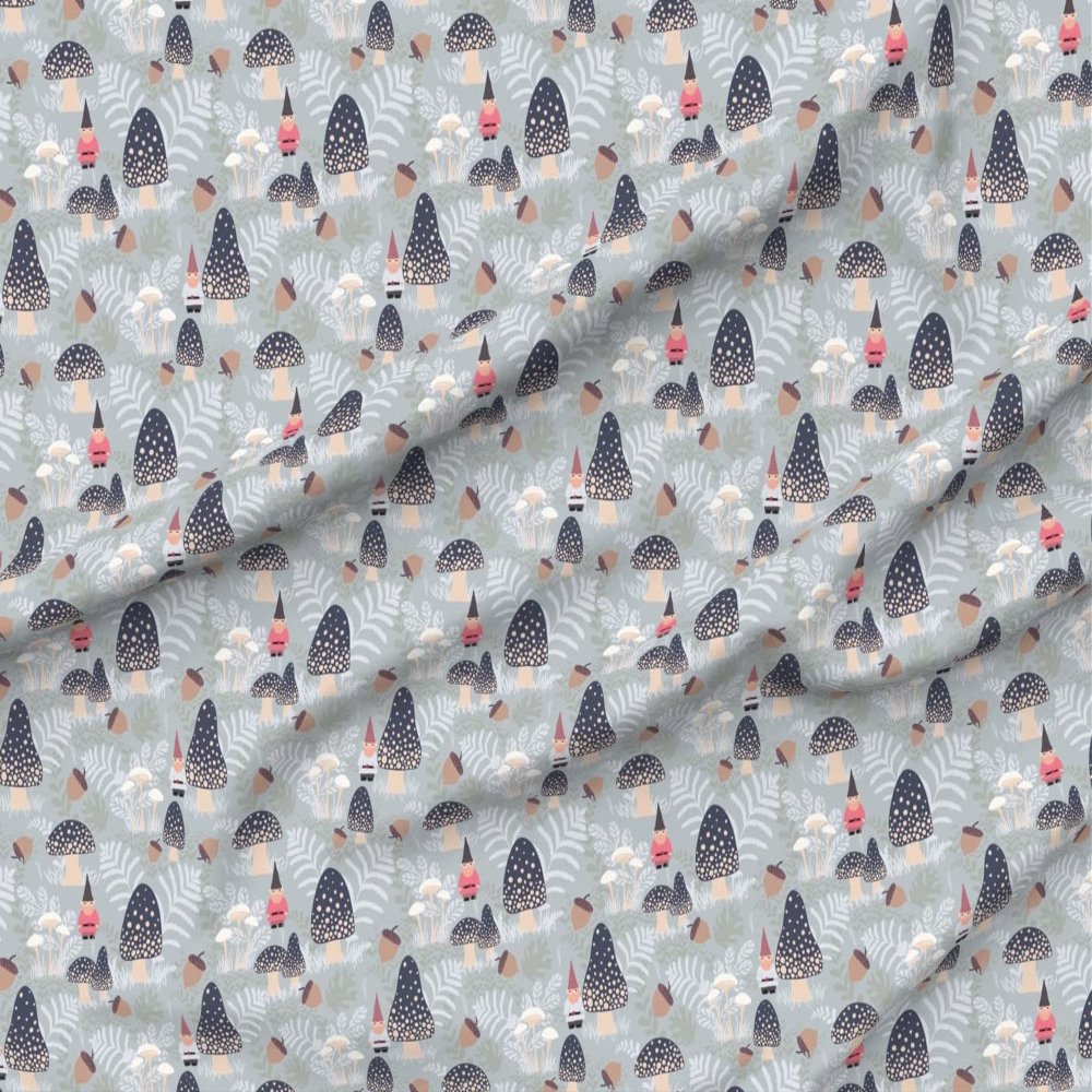 Spoonflower Fabric - Forest Gnomes Woodland Mushroom Acorn Magical Winter Woods Printed on Polartec(R) Fleece Fabric by The Yard - Sewing Blankets Loungewear and No-Sew Projects