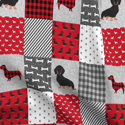 Spoonflower Fabric - Dachshund Pet Quilt Dog Breed Cheater Black Tan Wholecloth Weener Dogs Printed on Polartec(R) Fleece Fabric Fat Quarter - Sewing Blankets Loungewear and No-Sew