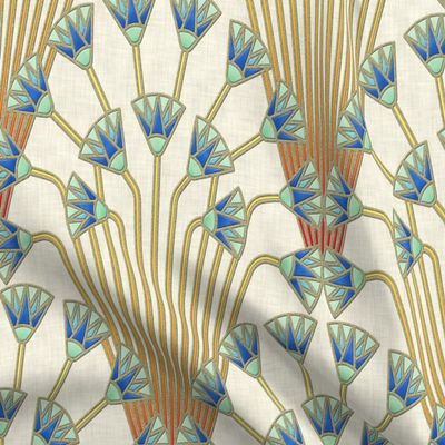 Spoonflower Fabric - Art Deco Egyptian Flower Papyrus Neutral Gold Printed on Polartec(R) Fleece Fabric Fat Quarter - Sewing Blankets Loungewear and No-Sew Projects