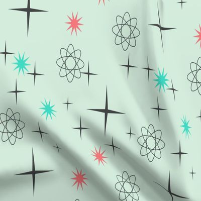 Spoonflower Fabric - Atomic Mint Mid Century Modern Retro Stars Science Printed on Polartec(R) Fleece Fabric Fat Quarter - Sewing Blankets Loungewear and No-Sew Projects