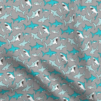 Spoonflower Fabric - Sharks Shark Aqua Blue Gray Nautical Ocean Sea Life Fish Bull Great Printed on Polartec(R) Fleece Fabric Fat Quarter - Sewing Blankets Loungewear and No-Sew Projects