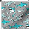 Spoonflower Fabric - Sharks Shark Aqua Blue Gray Nautical Ocean Sea Life Fish Bull Great Printed on Polartec(R) Fleece Fabric Fat Quarter - Sewing Blankets Loungewear and No-Sew Projects view 3
