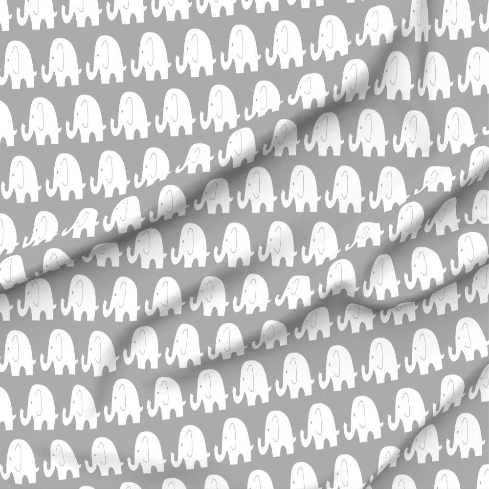 Spoonflower Fabric - Elephant Grey Elephants Large White Pattern Gray Printed on Polartec(R) Fleece Fabric by The Yard - Sewing Blankets Loungewear and No-Sew Projects