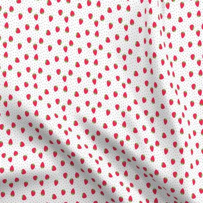 Spoonflower Fabric - Strawberries Fun Summer Cute Food Strawberry Fruit Ditzy Printed on Polartec(R) Fleece Fabric Fat Quarter - Sewing Blankets Loungewear and No-Sew Projects