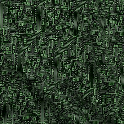 Spoonflower Fabric - Evil Circuit Board Green Robot Nerd Geek Computer Science Tech Stem Printed on Polartec(R) Fleece Fabric Fat Quarter - Sewing Blankets Loungewear and No-Sew Projects