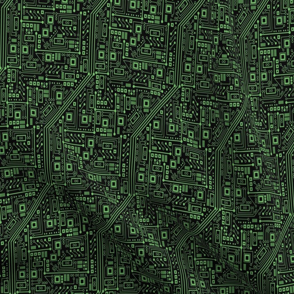 Spoonflower Fabric - Evil Circuit Board Green Robot Nerd Geek Computer Science Tech Stem Printed on Polartec(R) Fleece Fabric Fat Quarter - Sewing Blankets Loungewear and No-Sew Projects