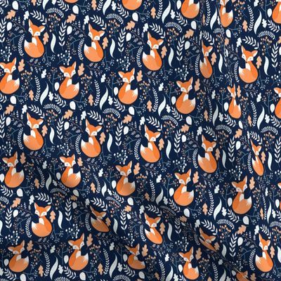 Spoonflower Fabric - Fox Foxes Navy Nursery Woodland Animals Kids Kids Room Animal Printed on Polartec(R) Fleece Fabric Fat Quarter - Sewing Blankets Loungewear and No-Sew Projects
