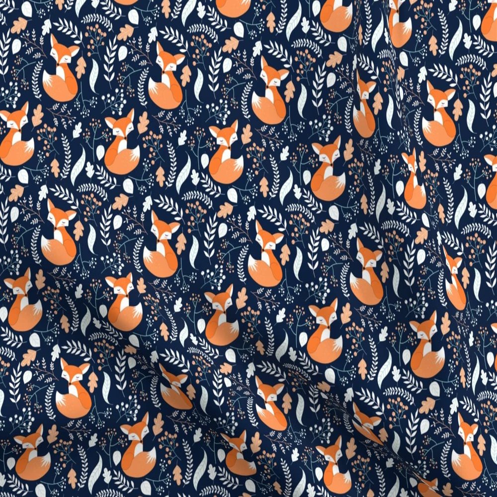 Spoonflower Fabric - Fox Foxes Navy Nursery Woodland Animals Kids Kids Room Animal Printed on Polartec(R) Fleece Fabric Fat Quarter - Sewing Blankets Loungewear and No-Sew Projects