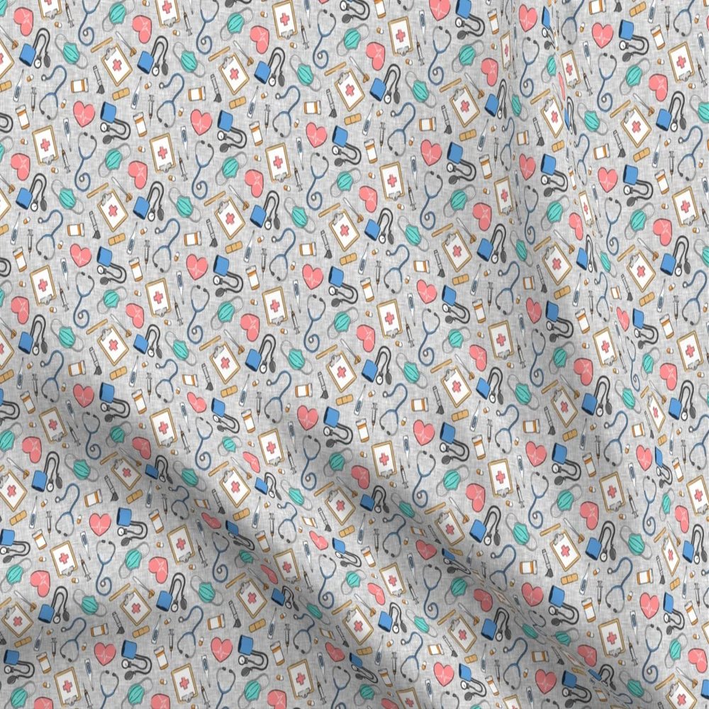 Spoonflower Fabric - Small Scale Medical Doctor Nurse Blue Pink Grey Medicine Nursing Printed on Polartec(R) Fleece Fabric Fat Quarter - Sewing Blankets Loungewear and No-Sew Projects