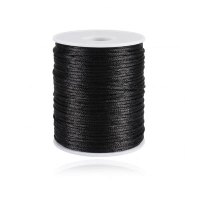 Ewparts 330 Feet 2mm Satin Nylon Cord Black String Silky Smooth Nylon Cord for Jewelry Making Nylon String for Bracelets Necklace String Silk Rattail Cord for Jewelry Making, Beading, Necklaces