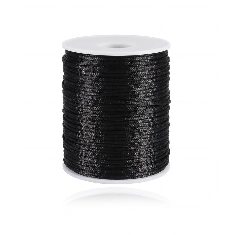 Ewparts 330 Feet 2mm Satin Nylon Cord Black String Silky Smooth Nylon Cord for Jewelry Making Nylon String for Bracelets Necklace String Silk Rattail Cord for Jewelry Making, Beading, Necklaces