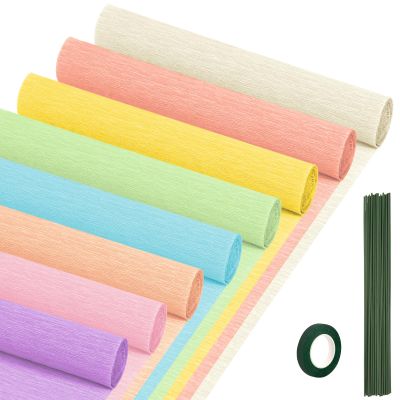Crepe Paper Streamers 8 Rolls, 10 x 98Inch 8 Pastel Colors Crepe Paper Sheets for DIY Gift Colourful Paper Flower Wrapping Paper Crafts Birthday Wedding Holiday Party Decorations
