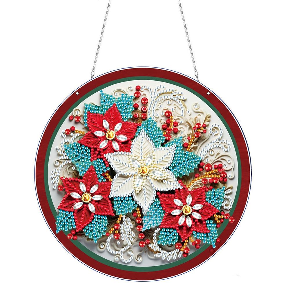 DIY 5D Christmas Decor Diamond Art Painting Kits Window Hanging Ornament Window Pendants for Adults Home Garden Wall Door-P