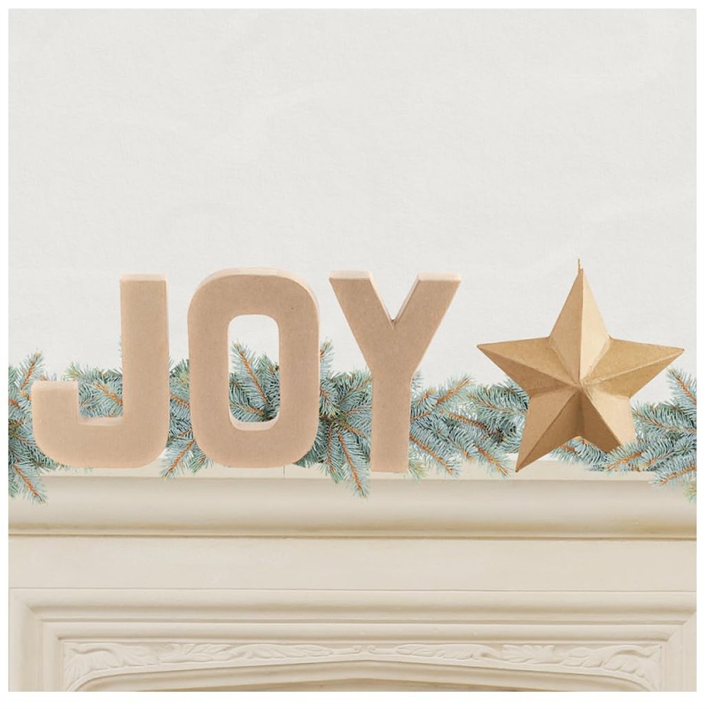 Paper Mache "Joy" Word and Dimensional Star Set by Factory Direct Craft - Papier Mache "Joy" Letters and Star Shape for Christmas Decorating and Holiday Crafts