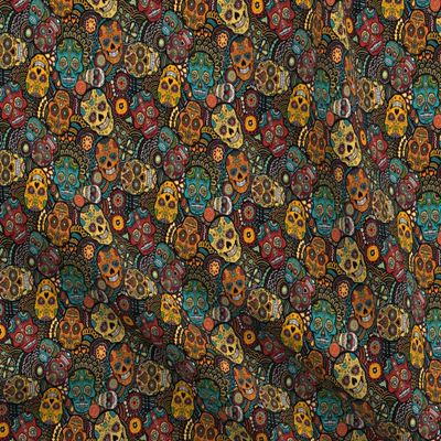 Spoonflower Fabric - Sugar Skulls, Mexican, Festive, Mexico, Day of The Dead, Calavares, Printed on Cotton Poplin Fabric Fat Quarter - Sewing Shirting Quilting Dresses Apparel Crafts