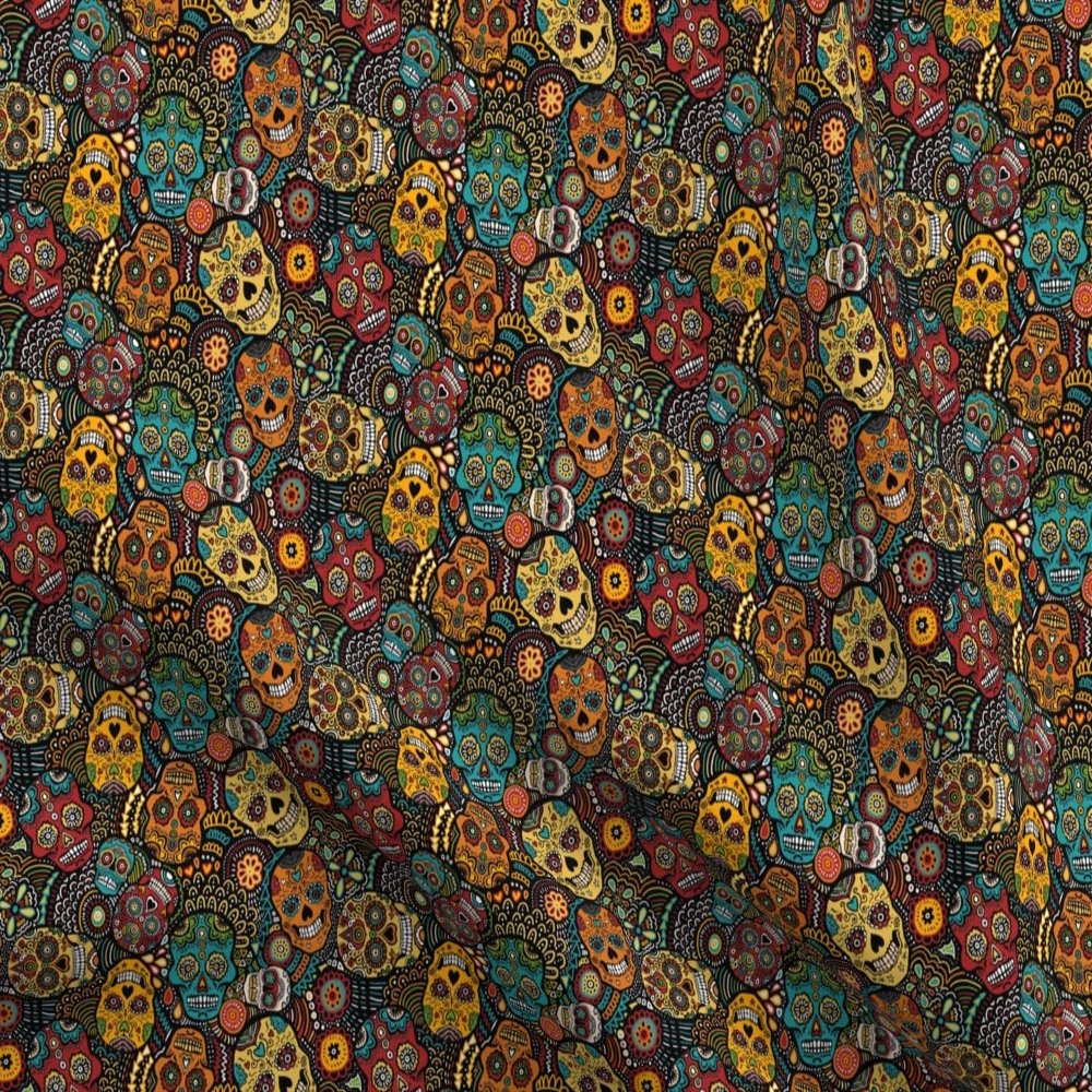 Spoonflower Fabric - Sugar Skulls, Mexican, Festive, Mexico, Day of The Dead, Calavares, Printed on Cotton Poplin Fabric Fat Quarter - Sewing Shirting Quilting Dresses Apparel Crafts