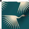 Spoonflower Fabric - Birds Teal Art Deco Crane Fly Long Neck Wings Sunburst Animal Swan Printed on Minky Fabric by The Yard - Sewing Baby Blankets Quilt Backing Plush view 3