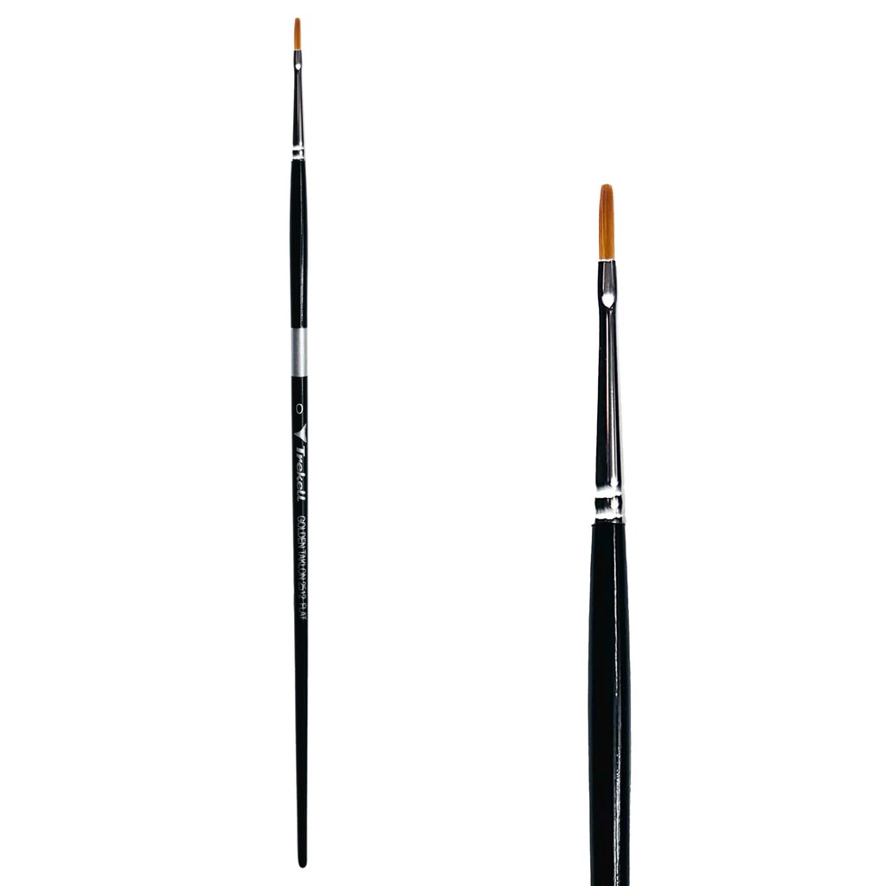 Trekell Golden Taklon Long Handle Artist Brushes - Synthetic Bristles for Acrylic and Oil Painting-Flat - 2512 Series / 0
