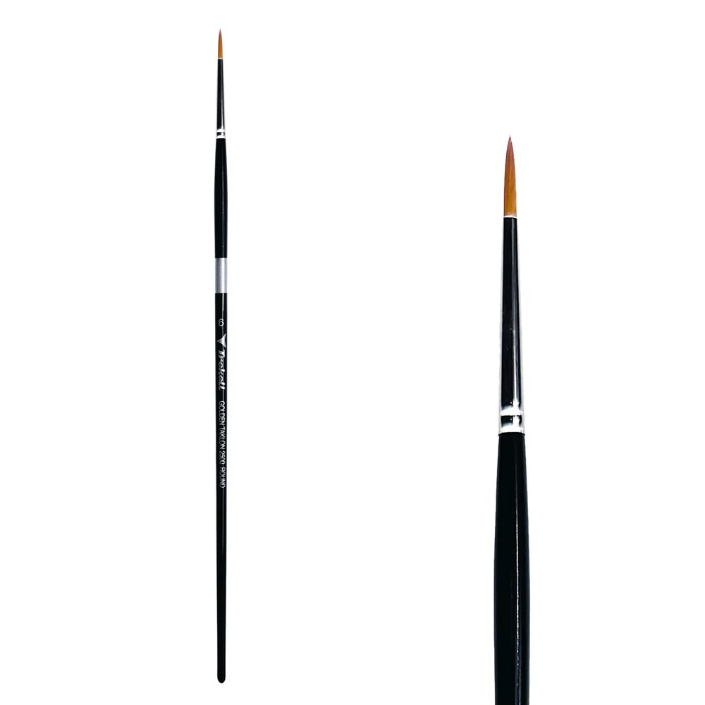 Trekell Golden Taklon Long Handle Artist Brushes - Synthetic Bristles for Acrylic and Oil Painting- Round - 2500 Series / 6