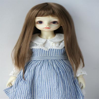 JD371 8-9inch 21-23CM Miranda Doll Wigs 1/3 SD Synthetic Mohair Doll Wigs Miranda Long Hair with Full Bang BJD Wig (Brown SM916)
