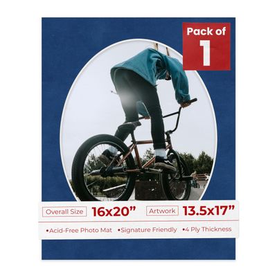 16x20 Mat Bevel Cut for 13.5x17 Photos - Precut Brooke Blue Suede Oval Shaped Photo Mat Board Opening - Acid Free Matte to Protect Your Pictures - Bevel Cut for Family Photos, Pack of 1 Matboard Show