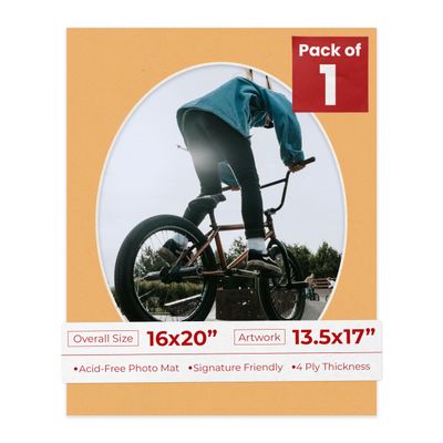 16x20 Mat Bevel Cut for 13.5x17 Photos - Precut Topaz Orange Oval Shaped Photo Mat Board Opening - Acid Free Matte to Protect Your Pictures - Bevel Cut for Family Photos, Pack of 1 Matboard Show Kit