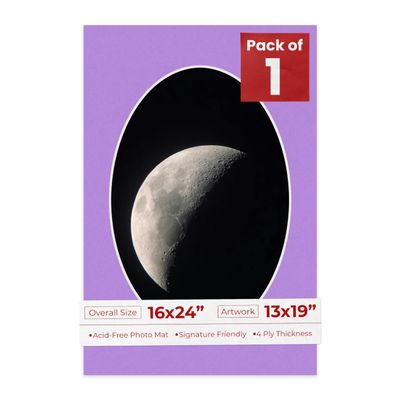 16x24 Mat Bevel Cut for 13x19 Photos - Precut Light Purple Oval Shaped Photo Mat Board Opening - Acid Free Matte to Protect Your Pictures - Bevel Cut for Family Photos, Pack of 1 Matboard Show Kit