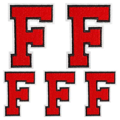 Iron on Letters Patches, 5 Pieces Full Embroidered Individual Letters Patch Applique for Clothes, Dress, Hat, Jeans, DIY Accessories, Red F