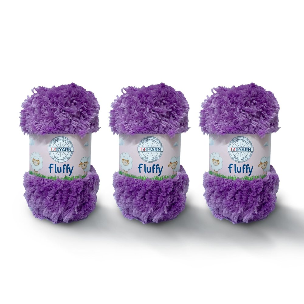 Troyarn Fluffy (3- Skeins Pack) 100% Polyester Comfy Chunky Yarn Bulky Weight #5 for Crocheting and Knitting (3 x 3.52 oz) / (3 x 71 Yds) (10725 - Lilac)