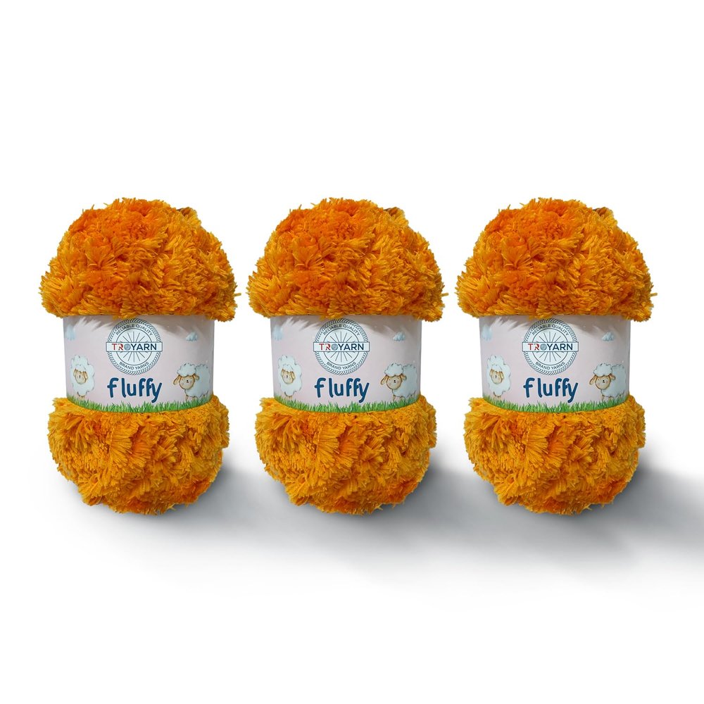 Troyarn Fluffy (3- Skeins Pack) 100% Polyester Comfy Chunky Yarn Bulky Weight #5 for Crocheting and Knitting (3 x 3.52 oz) / (3 x 71 Yds) (10722 - Orange)