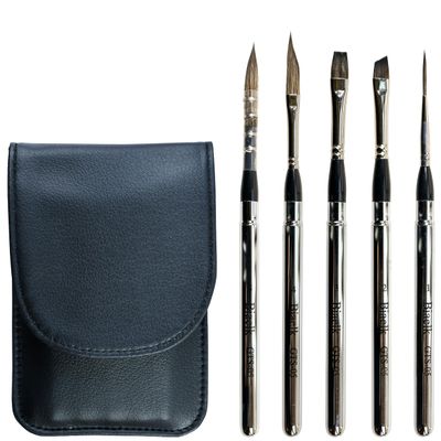 Biaelk GTS-05 Travel Watercolor Brushes Set,5PCS Professional Paint Brushes, Face,Miniature,Dagger,Flat,Round Paint Brushes for Watercolor,Gouch,Acrylic