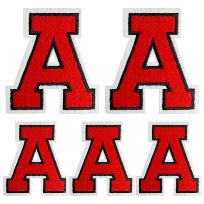 5 Pieces Iron on Letters Patches, Full Embroidered Individual Letters Patch Applique for Clothes, Dress, Hat, Jeans, DIY Accessories, Red A