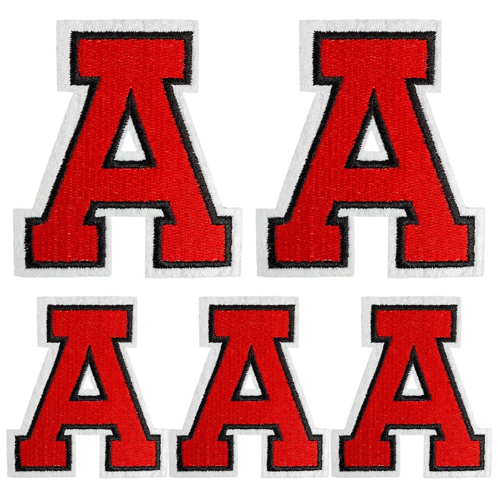 5 Pieces Iron on Letters Patches, Full Embroidered Individual Letters Patch Applique for Clothes, Dress, Hat, Jeans, DIY Accessories, Red A