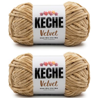 Keche Velvet Yarn for Crocheting, Soft Chenille Bulky Baby Blanket Amigurumi Yarn 2x100 gr (2x132 yds) (2 Skeins) Camel