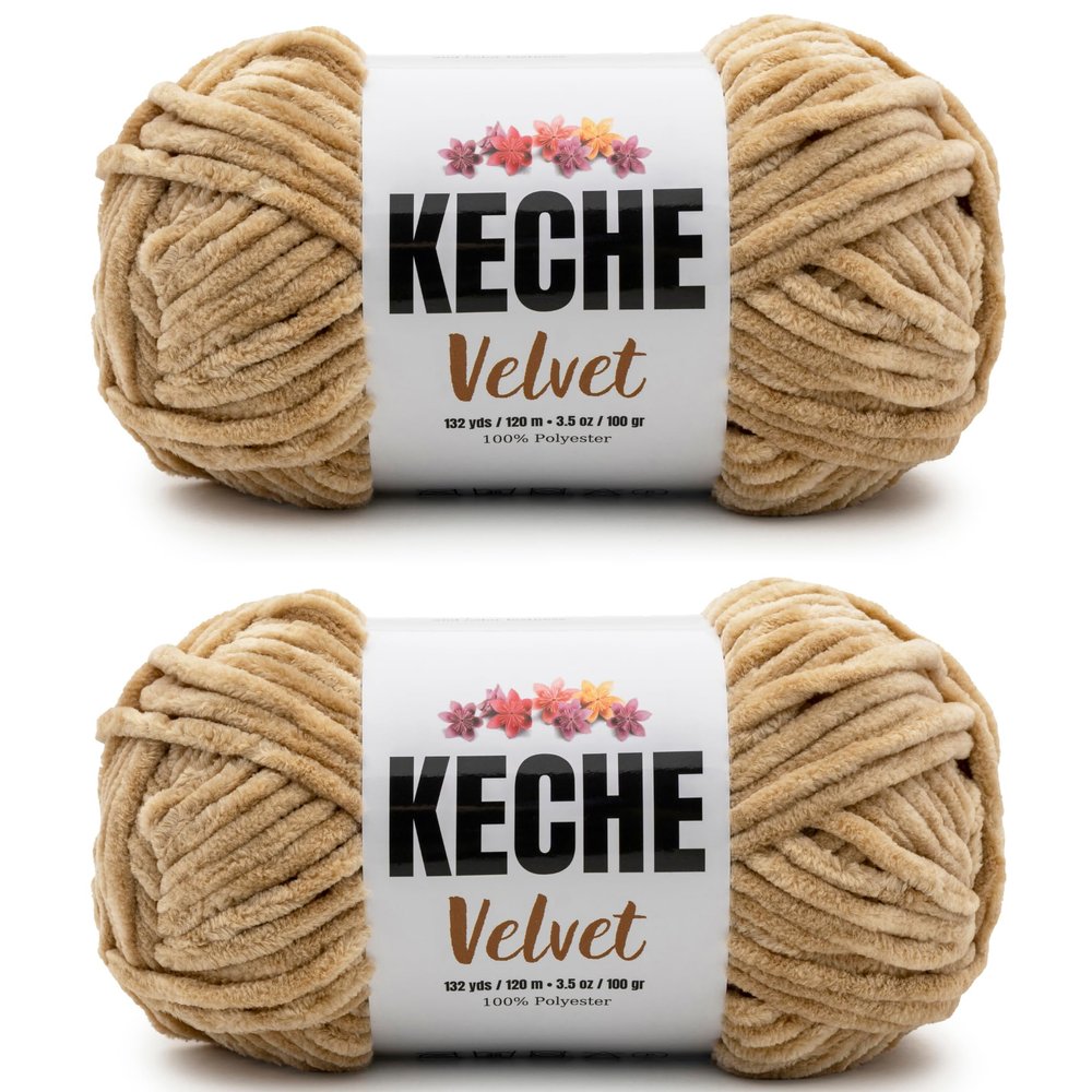 Keche Velvet Yarn for Crocheting, Soft Chenille Bulky Baby Blanket Amigurumi Yarn 2x100 gr (2x132 yds) (2 Skeins) Camel
