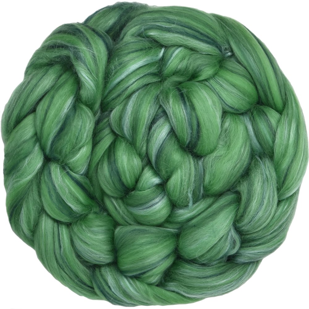 Merino Silk Luxe Tonal Designer Blend. Superfine Merino, Mulberry Silk, Tussah Silk. Top Roving for Spinning or Felting. Velvet Moss 1oz