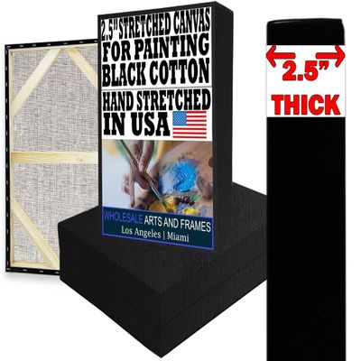 Black Canvases for Painting 14x14 5PK 2.5" 13Oz Black Art Canvas Large 14x14 Stretched Canvas for Painting 14 x 14 Bulk Canvas Value Pack. Blank 14 x 14 Canvases Universal Primed Oil,Acrylic,Gouache