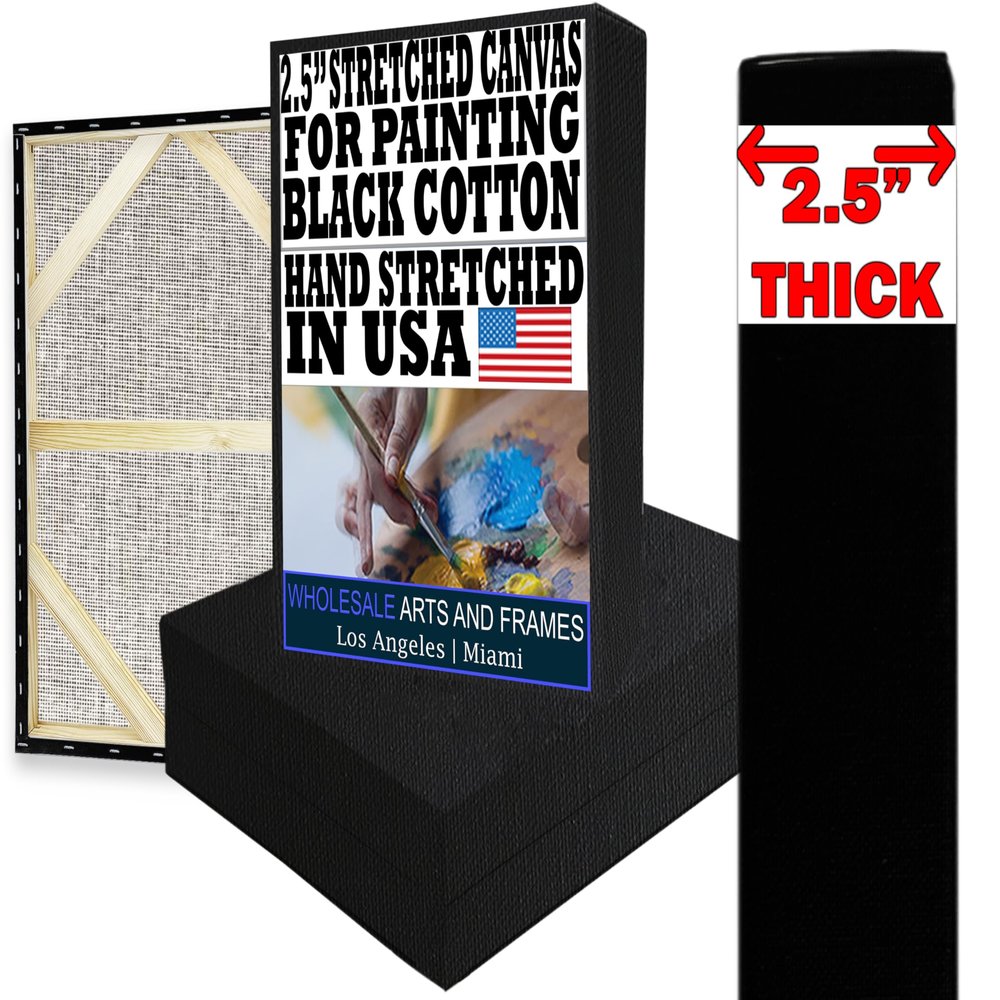 Black Canvases for Painting 14x14 20PK 2.5" 13Oz Black Art Canvas Large 14x14 Stretched Canvas for Painting 14 x 14 Bulk Canvas Value Pack. Blank 14 x 14 Canvases Universal Primed Oil,Acrylic,Gouache