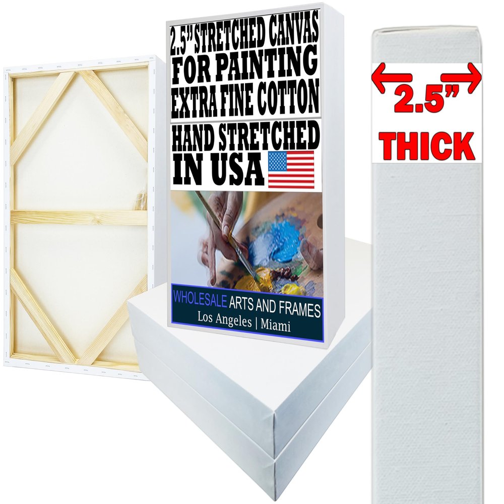 Stretched Canvas for Painting 10x20 5PK 2.5" Extra Fine Smooth Portrait Cotton Canvas 13 Oz Stretched Large Canvases for Painting 10 x 20 Bulk Canvas Value Pack.Blank 20x10 Canvases Universal Primed